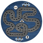 5’ Round Navy Imaginative Racetrack Area Rug