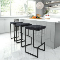 Black Modern Geo Waffle Seat Backless Barstool