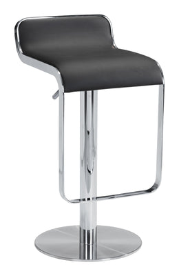 Modern Black Faux Leather and Chrome Adjustable Pedestal Barstool