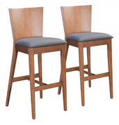 Set Of Two 45" Dark Gray and Walnut Brown Bar Height Chairs With Footrest