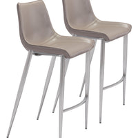 Magnus Bar Chair (Set of 2) Gray &amp; Silver