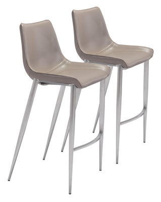 Magnus Bar Chair (Set of 2) Gray & Silver