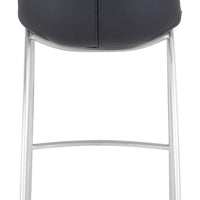 Set of Two Black Faux Leather and Steel Modern Stitch Bucket Bar Chairs