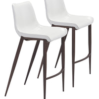 Gray Faux Leather and White Steel Modern Stitch Bucket Bar Chairs