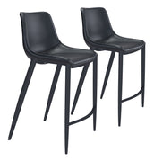 Set Of Two 43" Black Steel Low Back Bar Height Chairs With Footrest