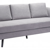 79" Gray Velvet And Black Curved Back Standard Sofa