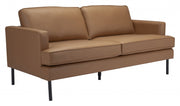 72" Camel Brown Faux Leather And Black Metal Sofa