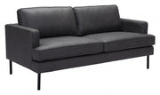 72" Soft Gray Faux Leather And Black Metal Sofa