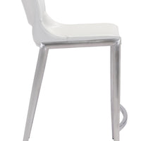 Set of Two White Faux Leather and Silver Mod Ergo Counter Chairs