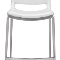 Set of Two White Faux Leather and Silver Mod Ergo Counter Chairs