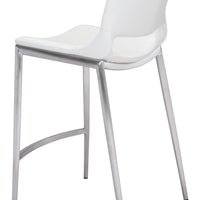 Set of Two White Faux Leather and Silver Mod Ergo Counter Chairs