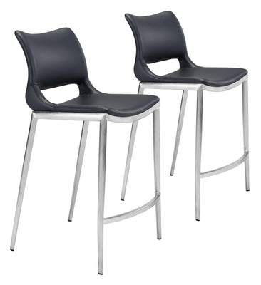 Ace Counter Chair (Set of 2) Black & Silver