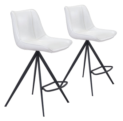 Set of Two White and Black Faux Leather Triangle Base Counter Chairs