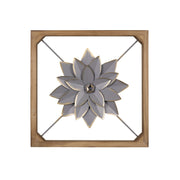 Wood Framed Gray Metal Flower Wall Décor