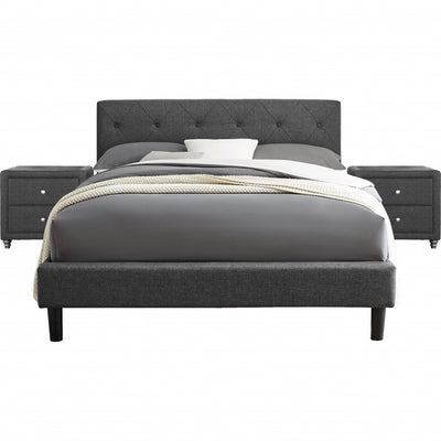 Grey Platform King Bed with Two Nightstands