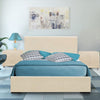 Beige Upholstered Full Platform Bed