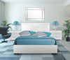 White Upholstered Platform Queen Bed with Two Nightstands