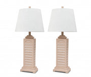 Set of 2 Cream Beige Coastal Shutter Styled Table Lamps