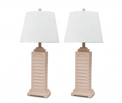 Set of 2 Cream Beige Coastal Shutter Styled Table Lamps