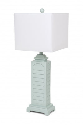 Set of 2 Powder Blue Slatted Table Lamps with Square Shade