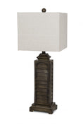 Set of 2 Brown Slatted Table Lamps with Square Shade