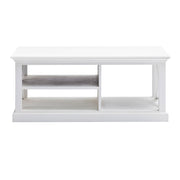 47" White Solid Wood Rectangular Coffee Table With Three Shelves