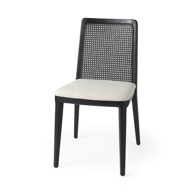 Black and Cream Uholstery and Cane Armless Dining Chair