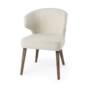 Ivory and Brown Mid Century Wingback Dining Chair