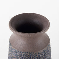 11" Brown and Blue Tribal Ceramic Vase