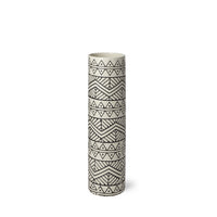 14" Black and Cream Tribal Geo Ceramic Vase