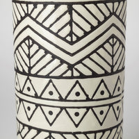 14" Black and Cream Tribal Geo Ceramic Vase