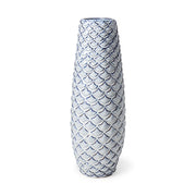 16" Aqua Blue Glaze Fishscale Pattern Ceramic Vase