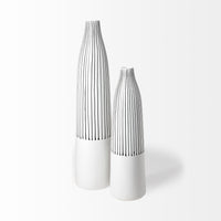 18" Black and White Pinstriope Narrow Ceramic Vase