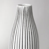 18" Black and White Pinstriope Narrow Ceramic Vase