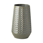 11" Green Organically Chevron Embossed Metal Vase