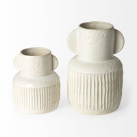 12" Whitewash Handled Textured Ceramic Vase