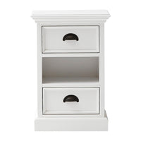 Classic White Two Drawer Nightstand Unit with Basket