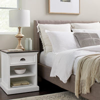 Distressed White and Deep Brown Nightstand With Shelves