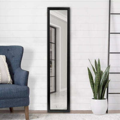55.1in. x 11.8in. Modern Plastic Frame Black Rectangular Leaning Wall-mounted Mirror Bedroom Bathroom Mirror