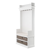 Classic White Entryway Coat Rack and Bench with Baskets