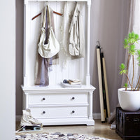 Classic White Hall Tree Coat Rack with Drawers