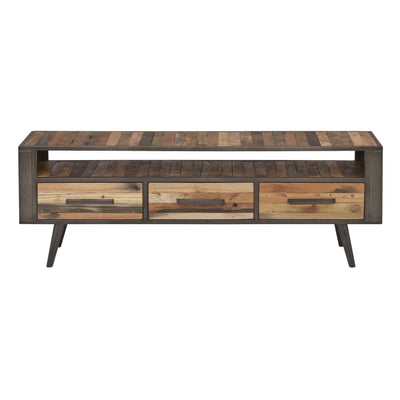 Rustic Natural Wood TV Stand with Three Drawers