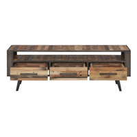 Rustic Natural Wood TV Stand with Three Drawers
