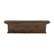 Rustic Dark Wood Four Hook Hanging Coat Rack