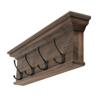 Rustic Dark Wood Four Hook Hanging Coat Rack