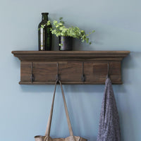 Rustic Dark Wood Four Hook Hanging Coat Rack