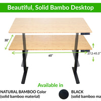 Black and Natural Bamboo 45" Dual Motor Electric Office Adjustable Computer Desk