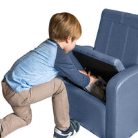 Kids Blue Comfy Upholstered Recliner Chair with Storage