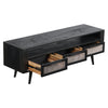 Rustic Black and Rattan TV Stand with Three Drawers