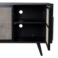 Rustic Black and Rattan Media Cabinet with Three Doors